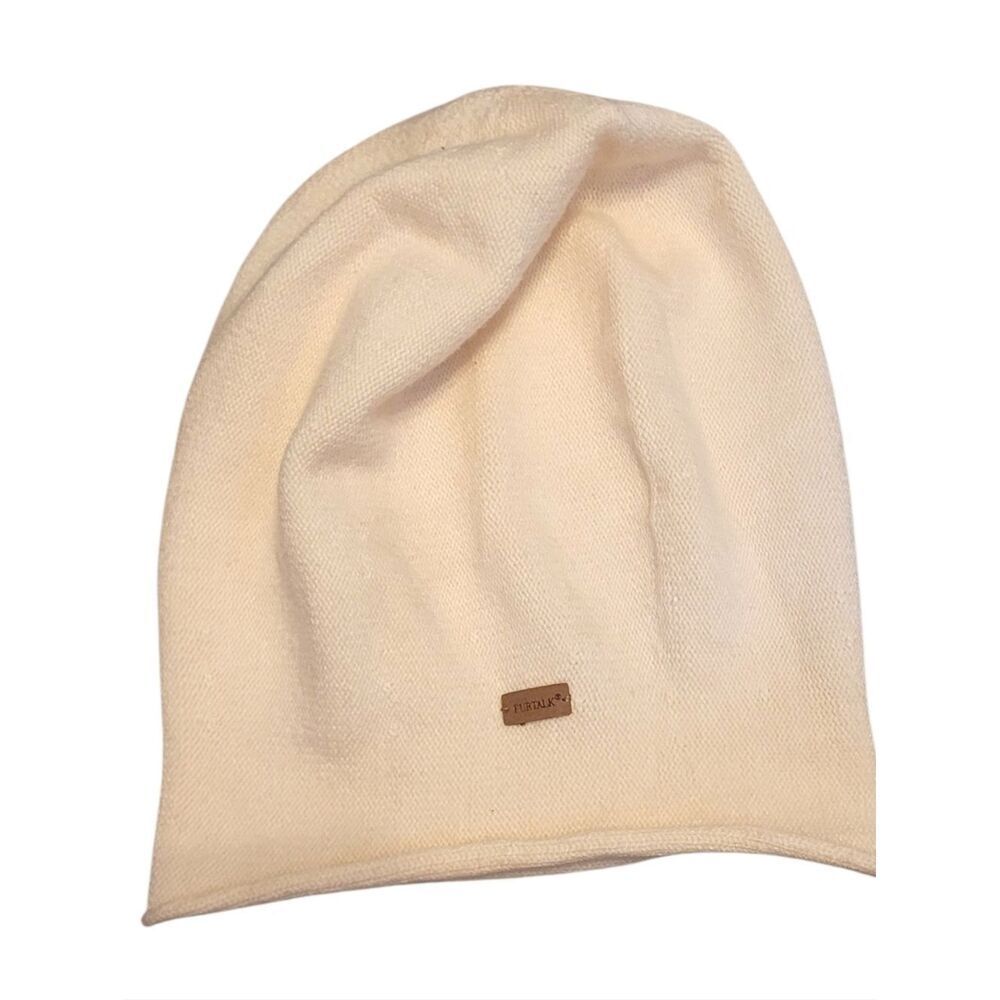 Furtalk Ivory Knit Beanie with Small Logo Plaque OS